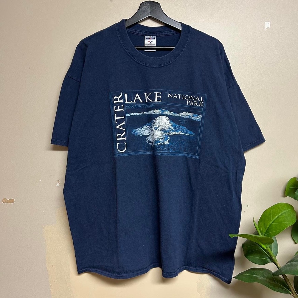 Vintage Jerzees Crater Lake National Park Shirt Mens XXL Navy Blue 2000s Graphic